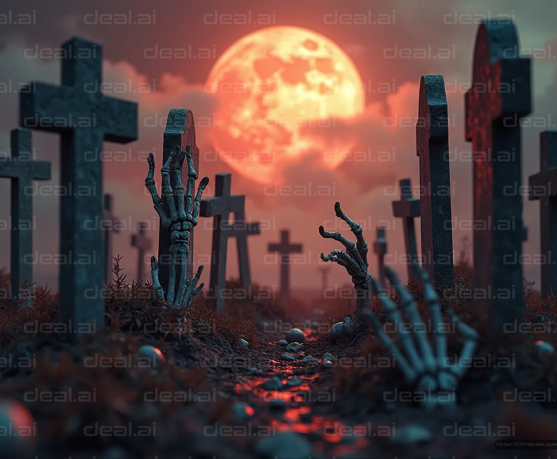 "Haunted Graveyard Under Blood Moon"