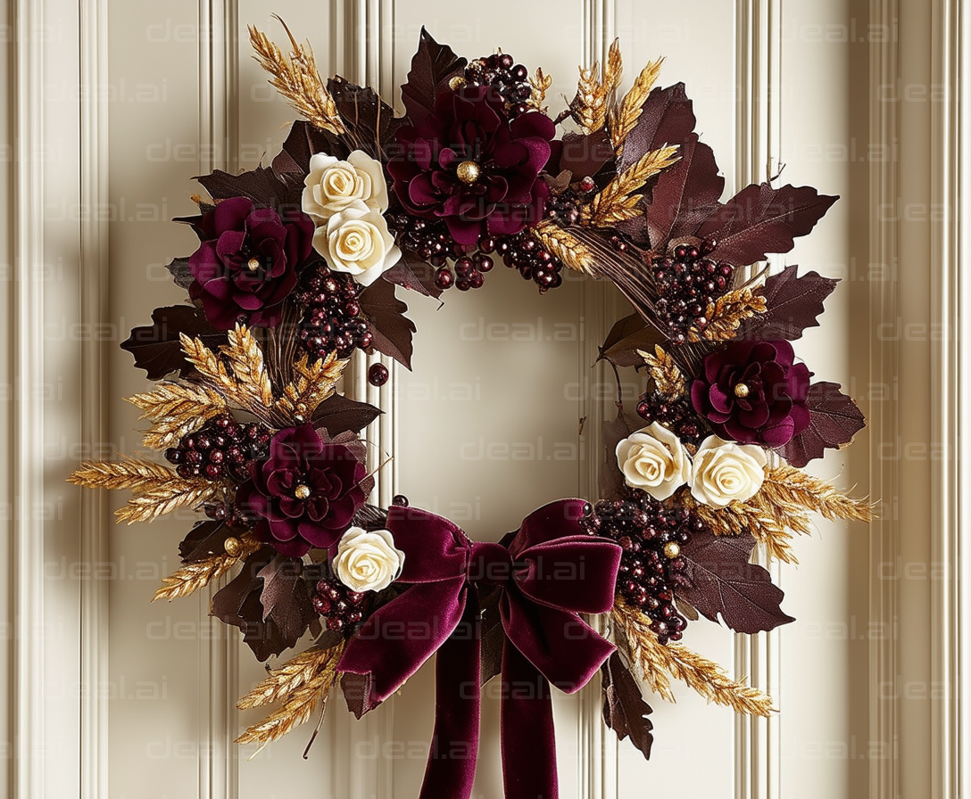 Elegant Burgundy and Gold Wreath Decor