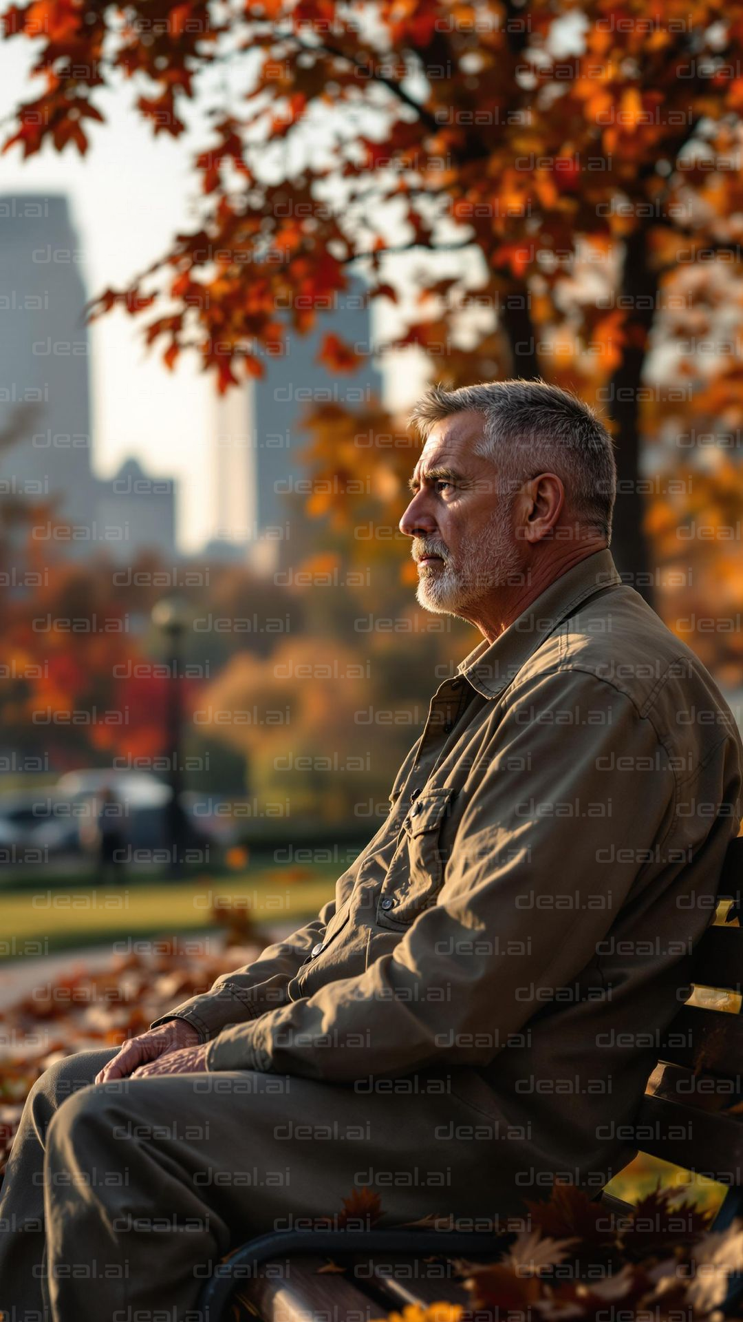 "Autumn Reflection on a Park Bench"