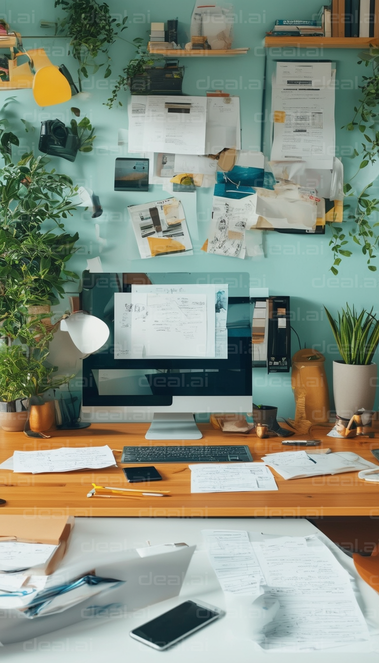 Creative Workspace with Inspirational Notes