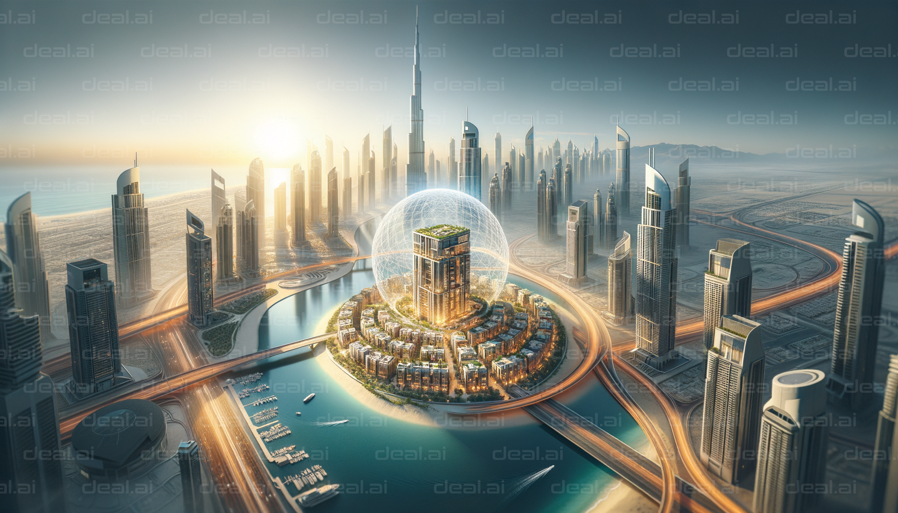 Futuristic City with Central Dome Structure