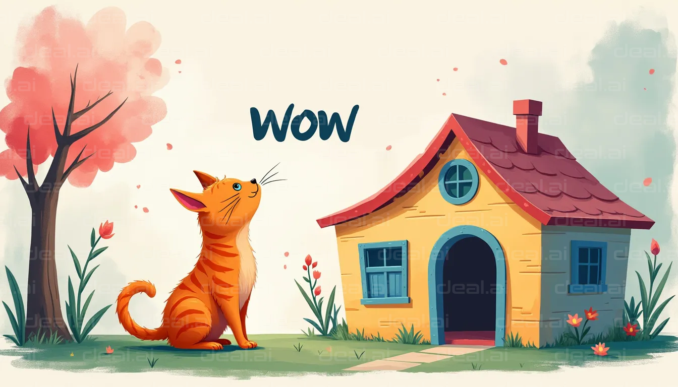 Curious Cat in Front of Tiny House