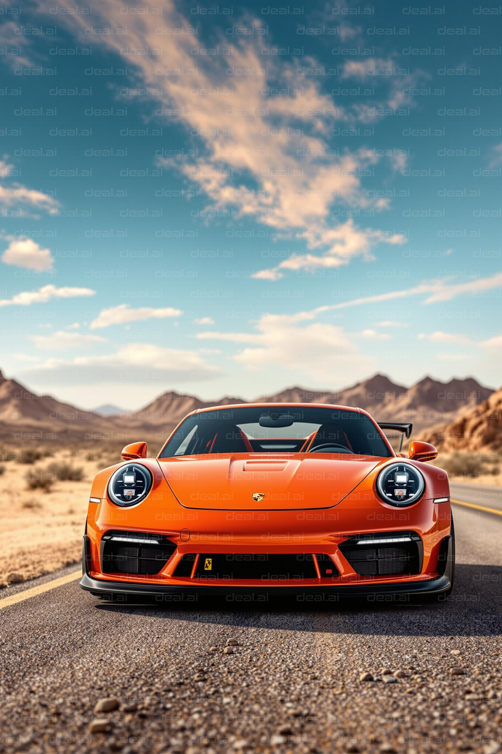 Orange Sports Car on Desert Highway