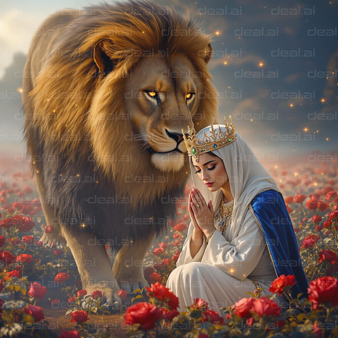 Queen and Lion in Enchanted Garden