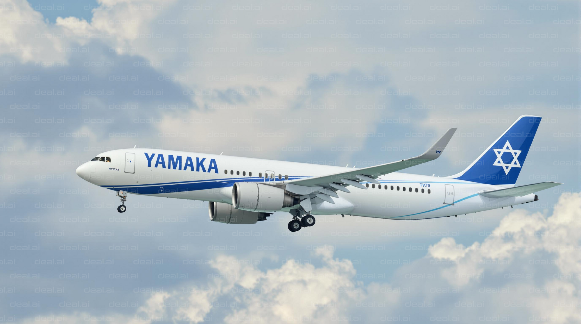 Airplane in Flight with Cloudy Sky
