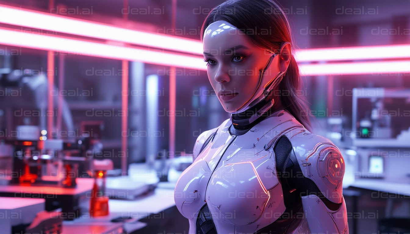 Futuristic Cyborg in a Neon-Lit Lab