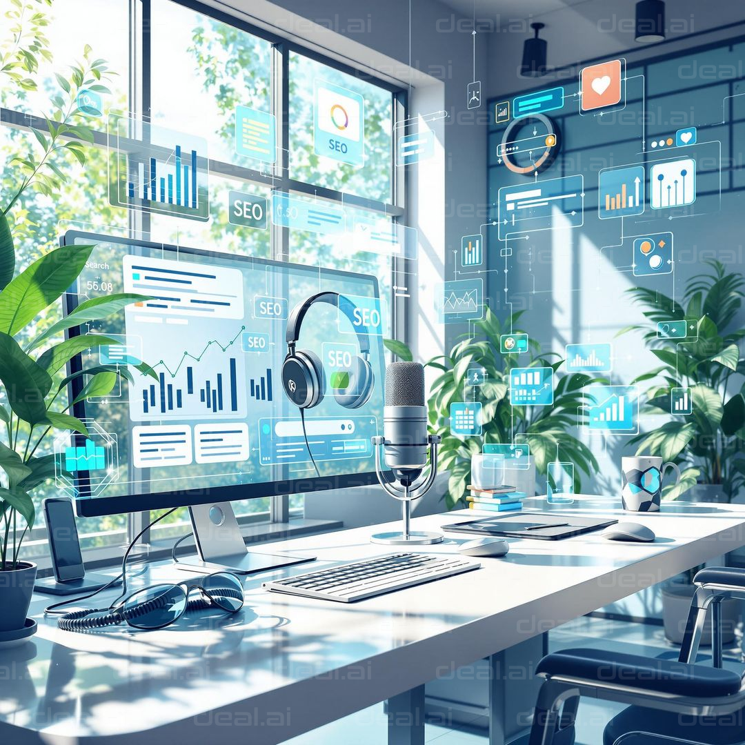 Futuristic Workspace and SEO Insights