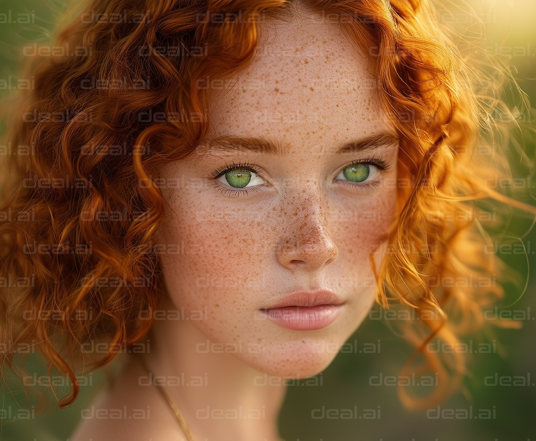 "Green Eyes and Red Curls in Sunlight"