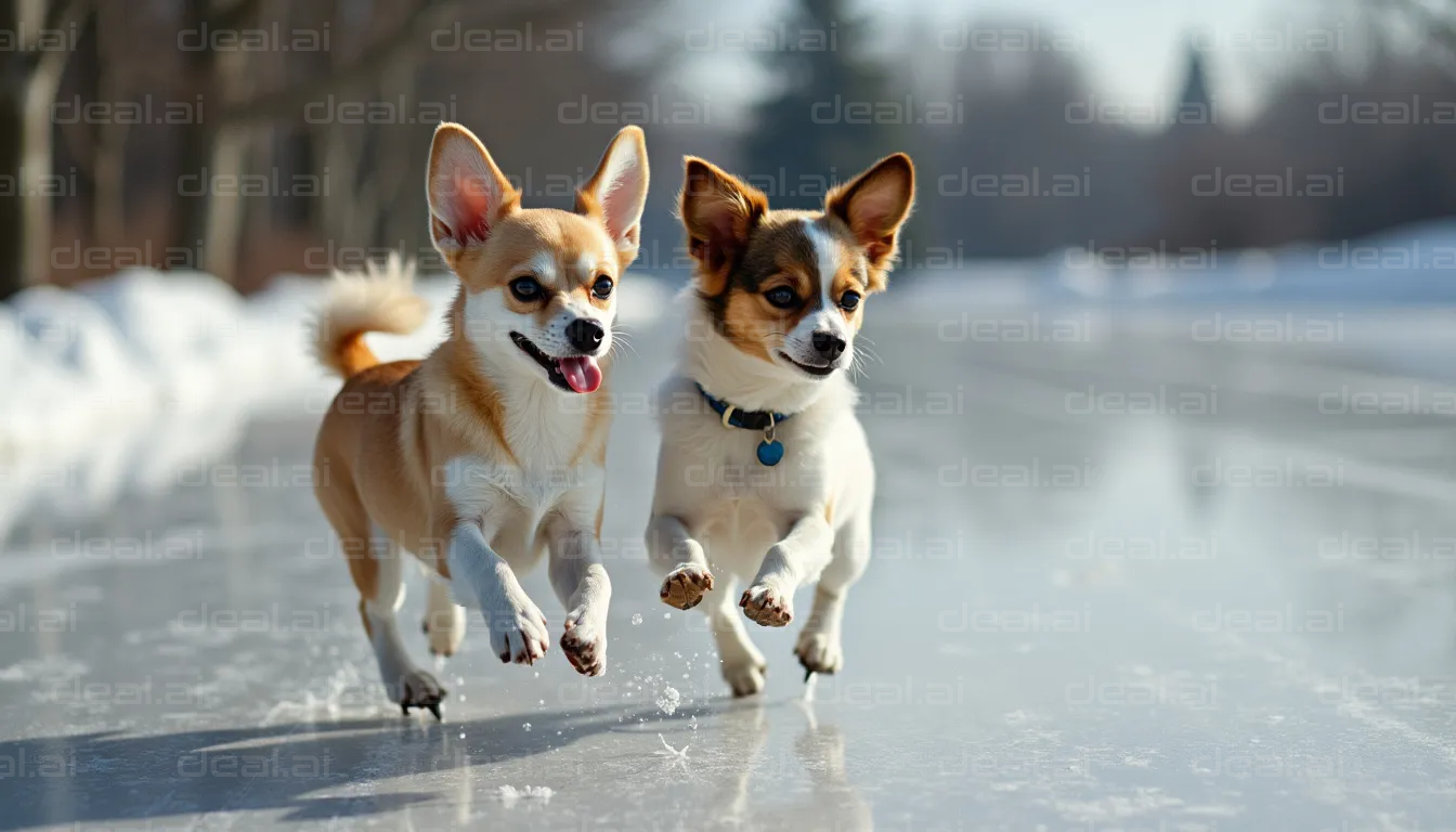 Joyful Dogs Running on Ice