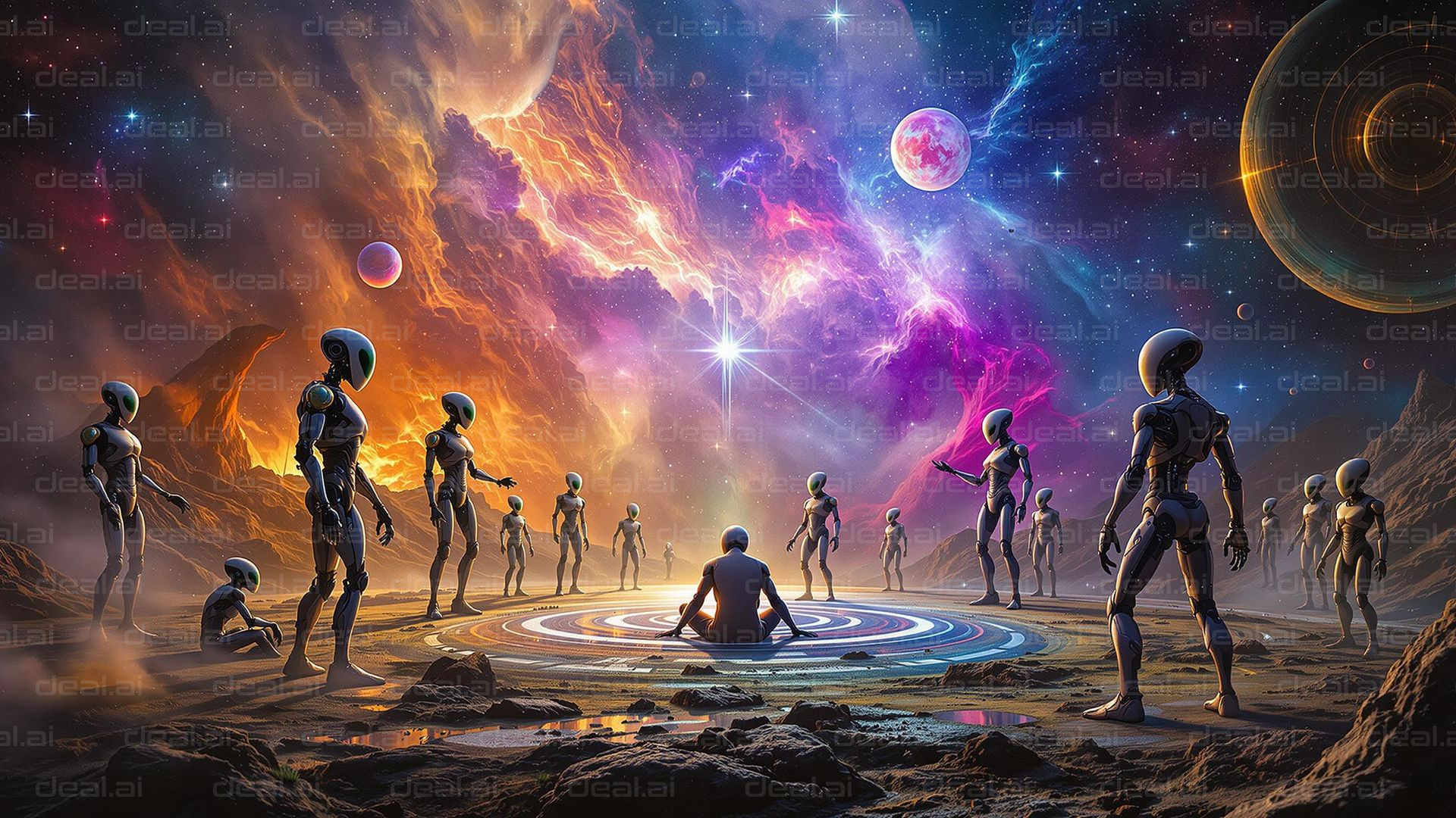 "Aliens Gather Under Cosmic Skies"