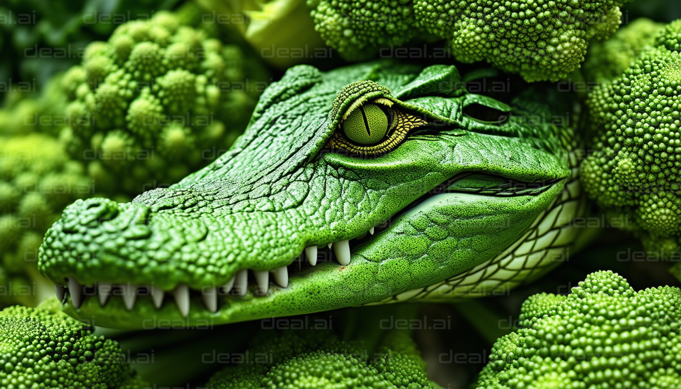 "Camouflaged Crocodile Among Broccoli"