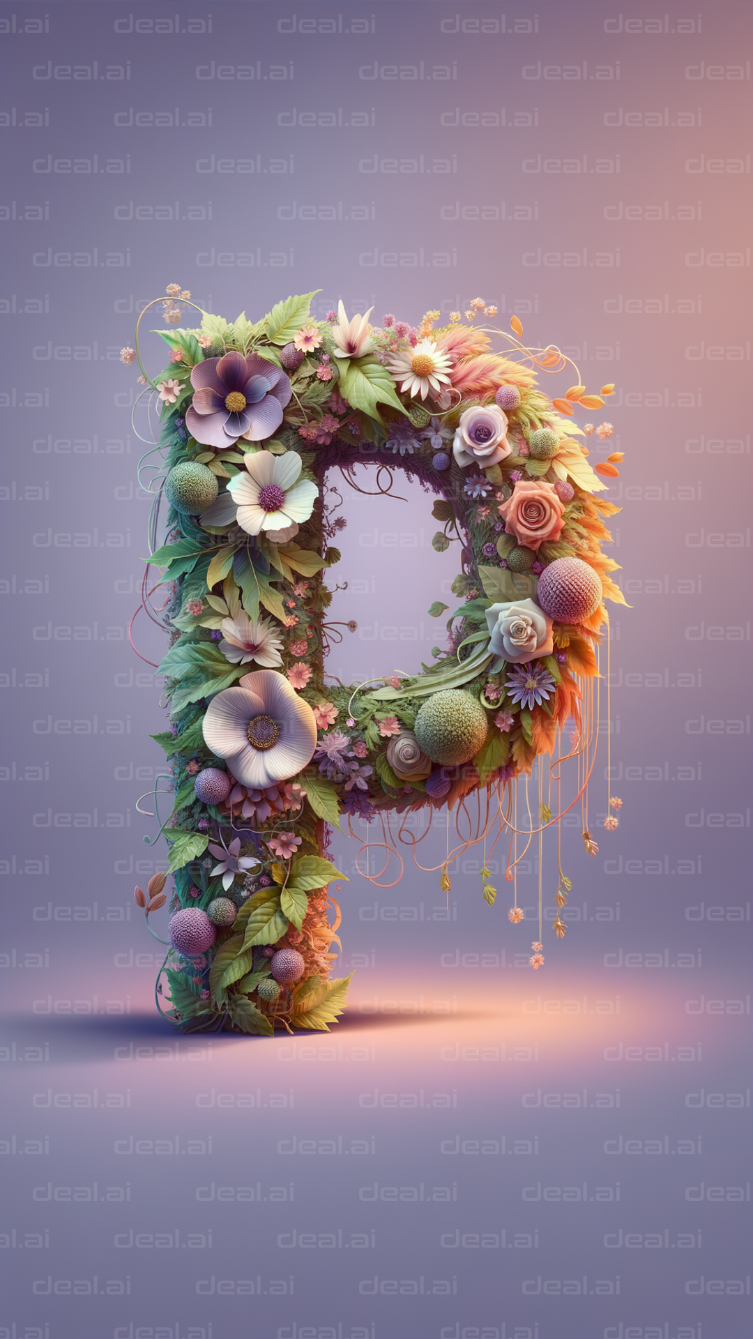 Floral Letter "P" on Gradient Background