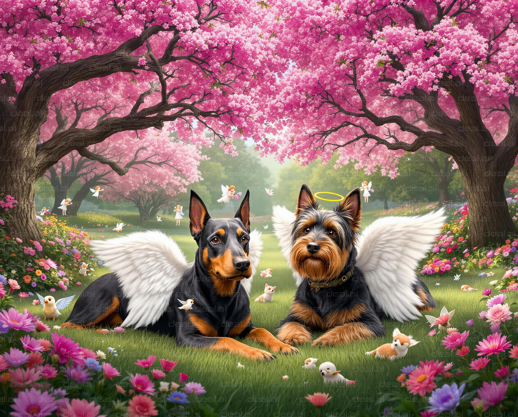 Angel Dogs in Cherry Blossom Heaven