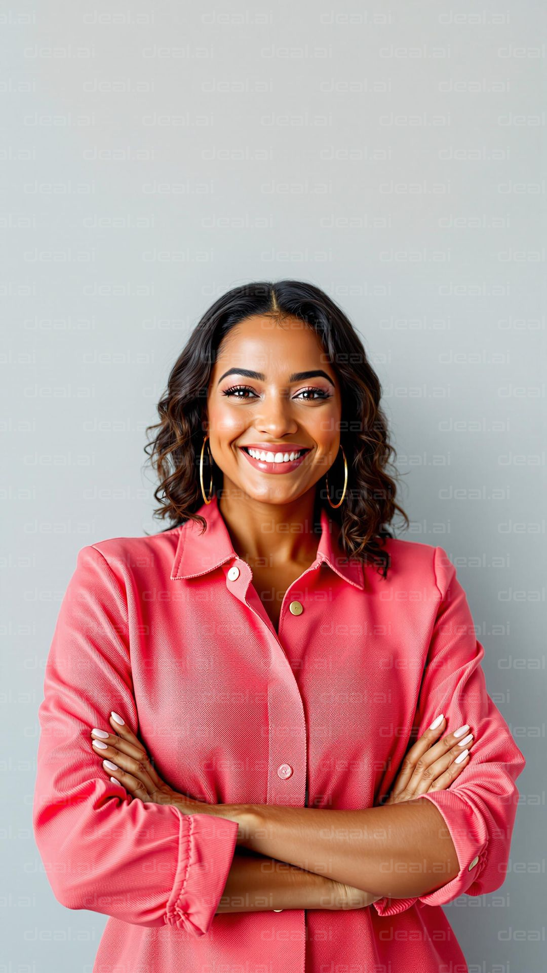 Smiling Woman in Pink Shirt