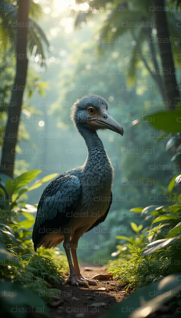 "Bird Strolls Through Serene Forest Path"