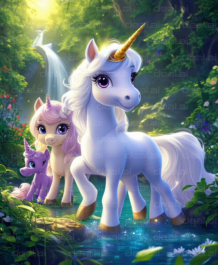 Magical Unicorn Family in Enchanted Forest