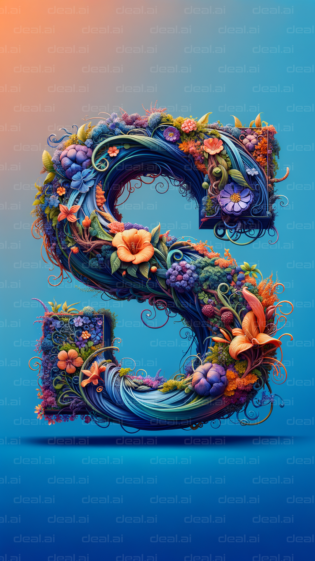 Floral "S" on Blue Background