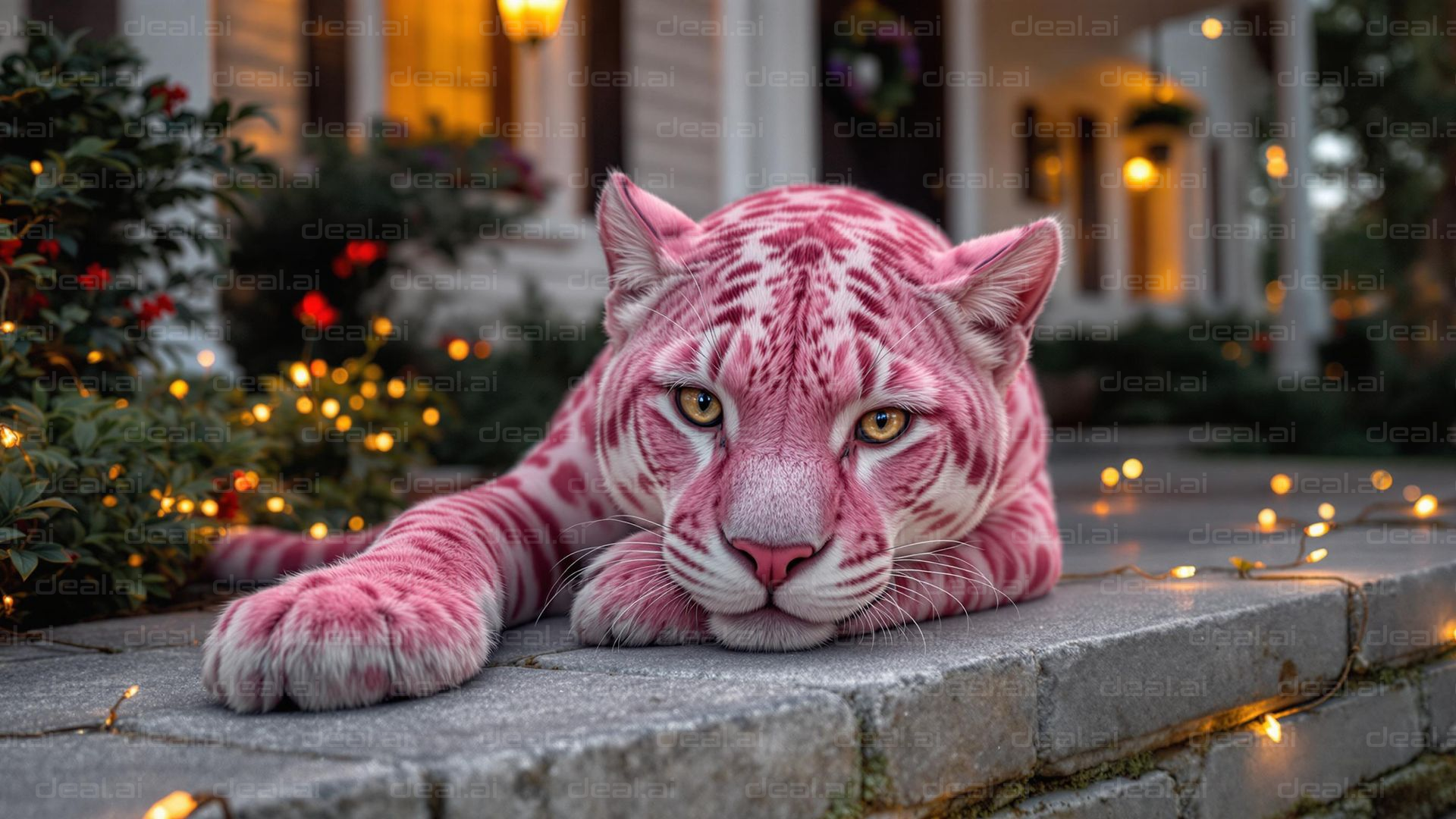 "Rose-Tinted Tiger Resting"