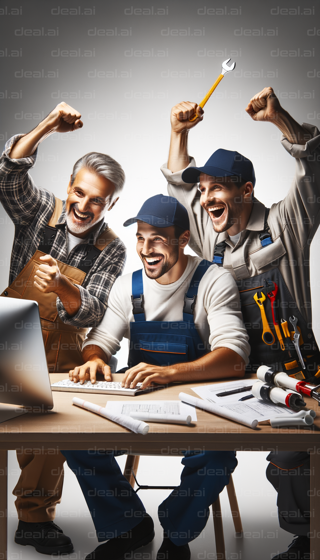 "Excited Workers Celebrate Project Success"