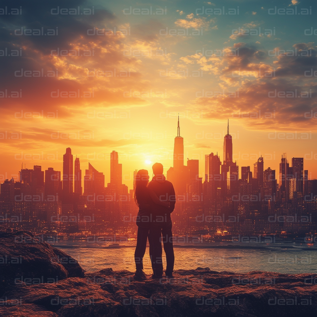 "Sunset Embrace Over Cityscape"