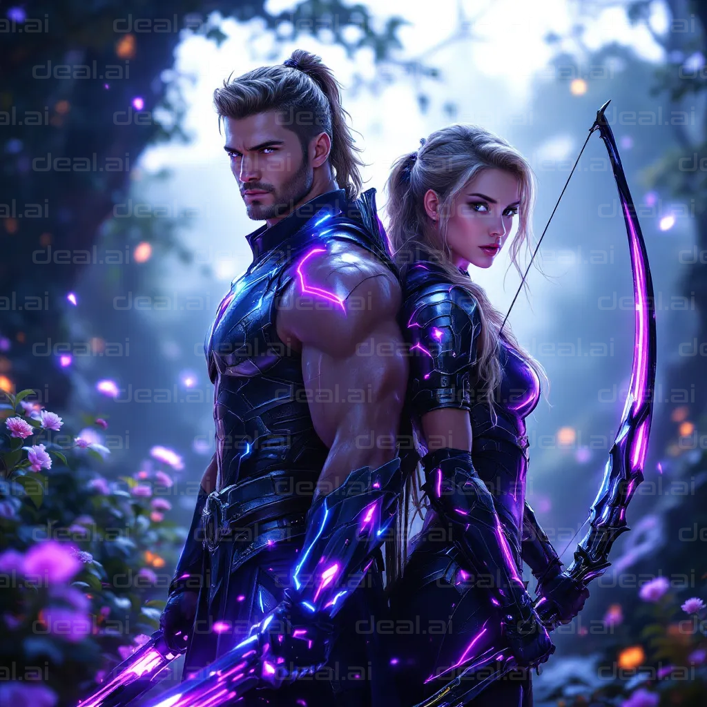 "Neon Warriors in the Forest"