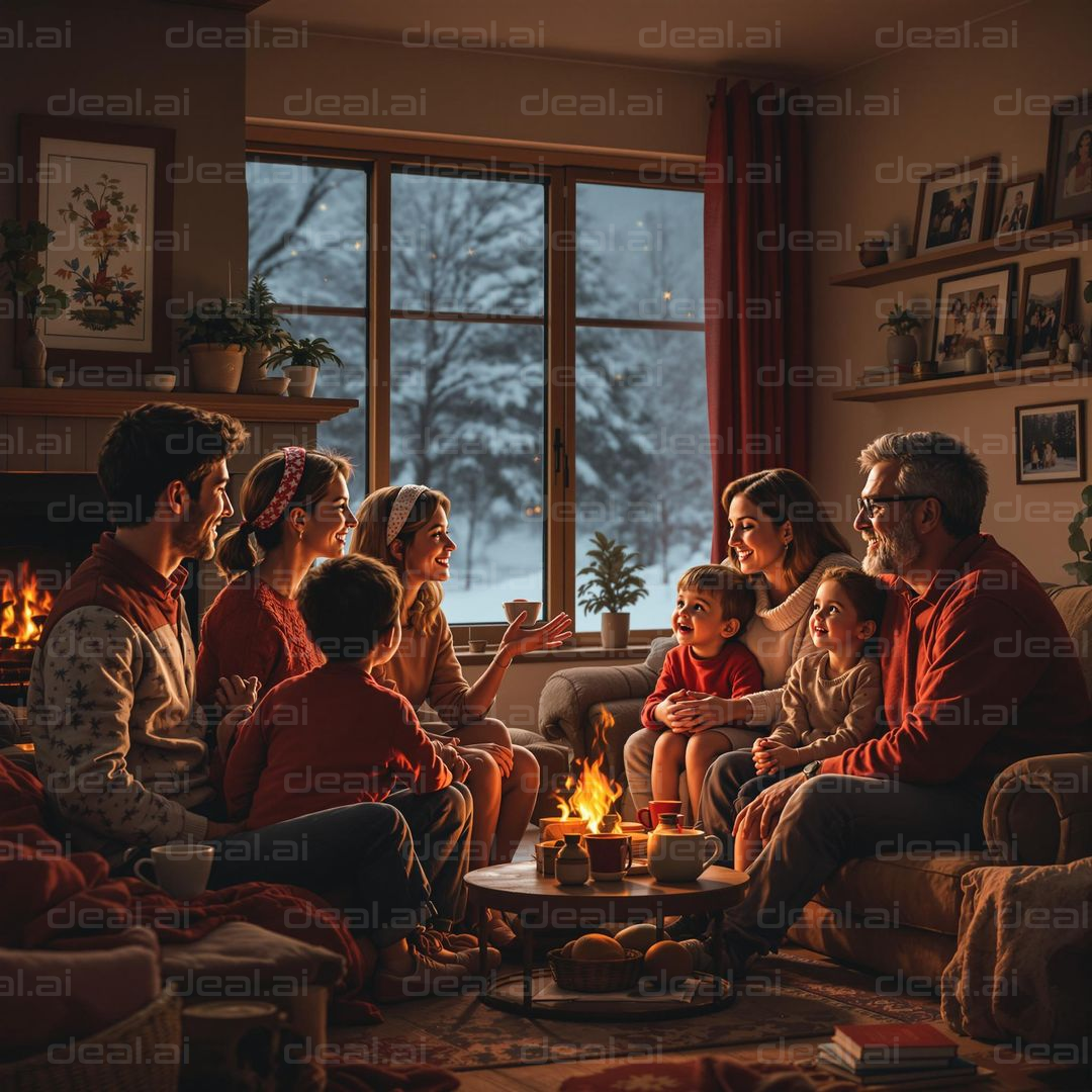 "Cozy Family Evening by the Fire"