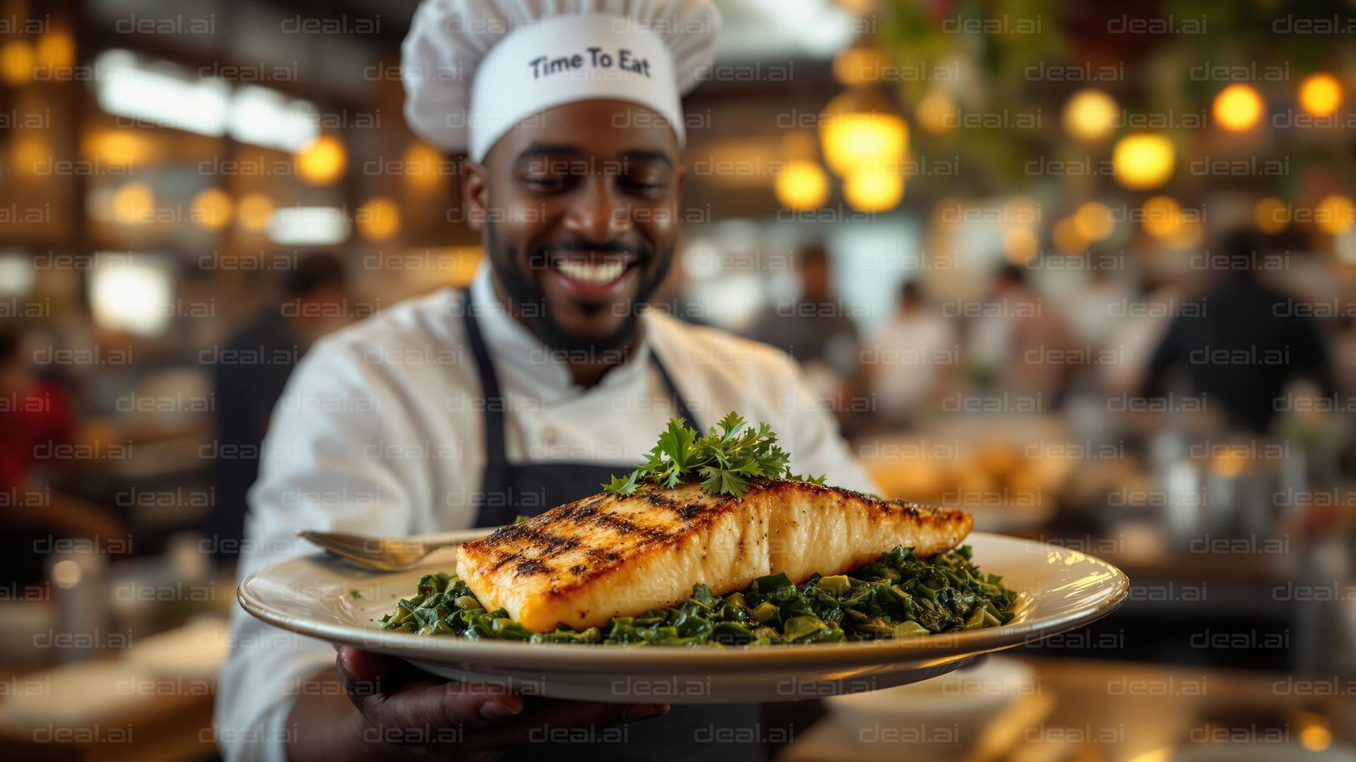Smiling Chef Presents Grilled Delight