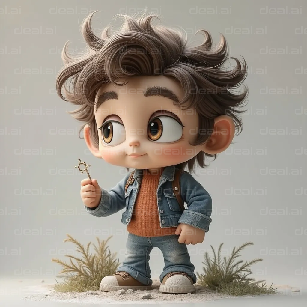 "Charming Cartoon Boy with a Key"