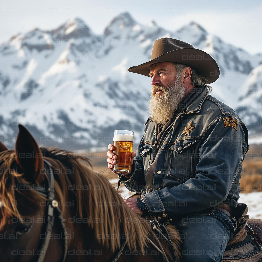 "Bearded Cowboy with Mountain Backdrop"