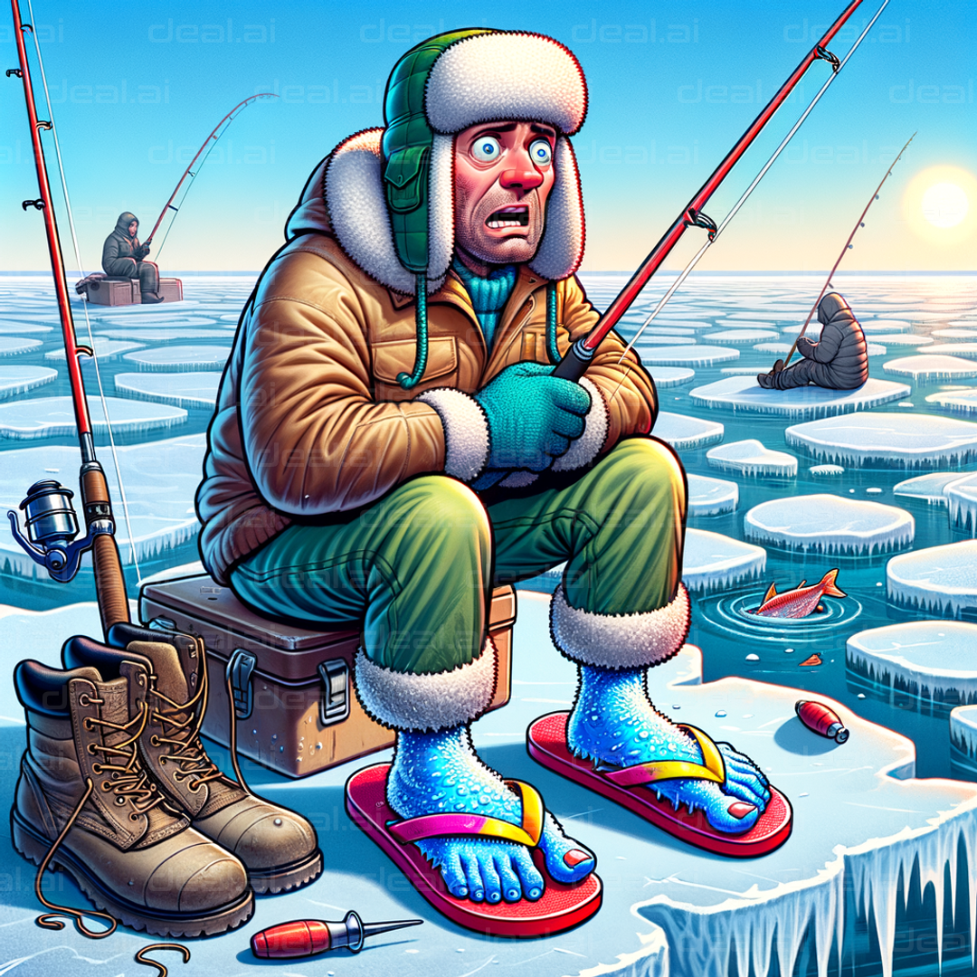 Unprepared Ice Fisherman in Flip Flops