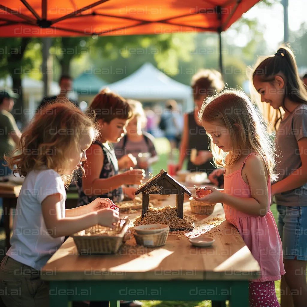 Children Crafting Under Canopy