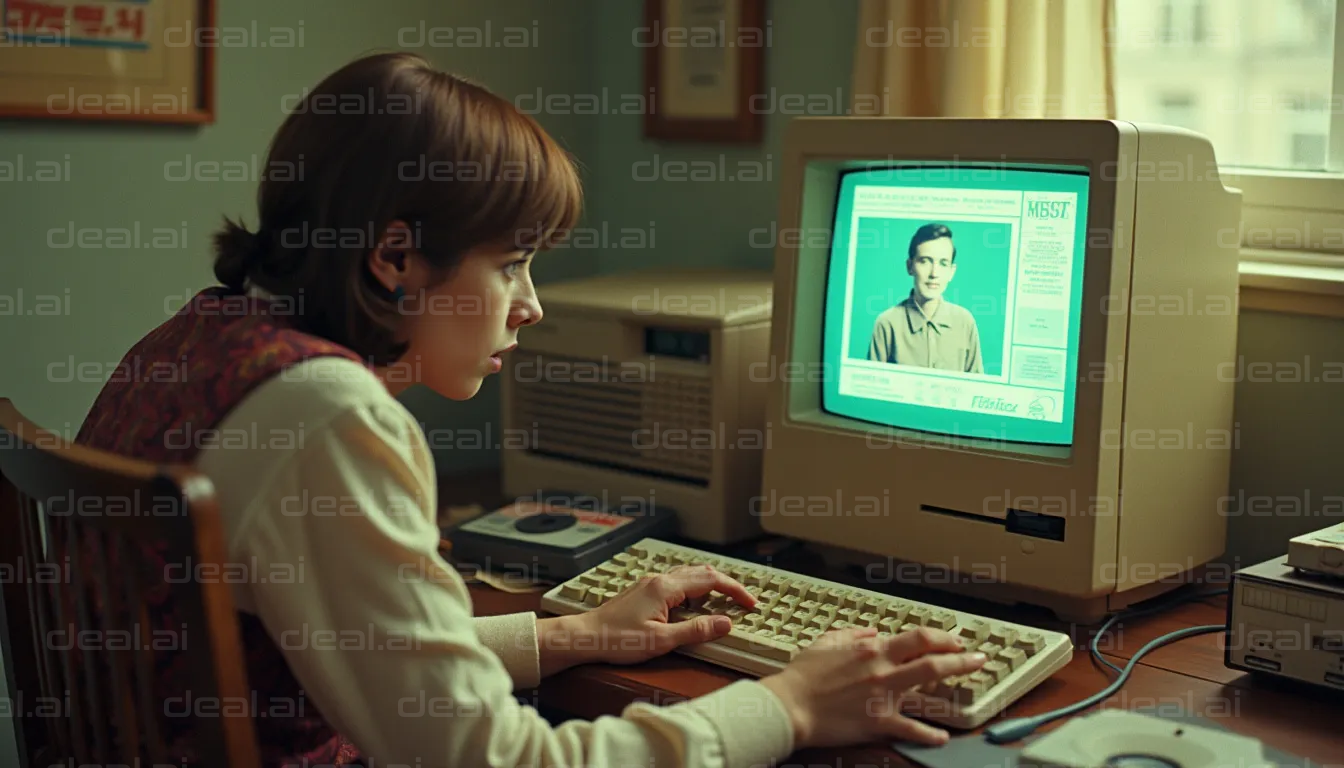 Retro Computer User in Intense Focus