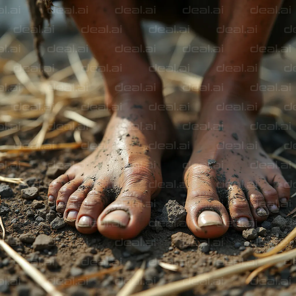 "Muddy Bare Feet on Dirt Ground"