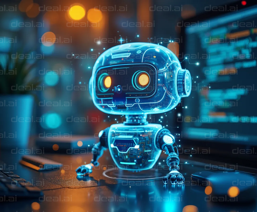 Glowing AI Robot Assistant at Work