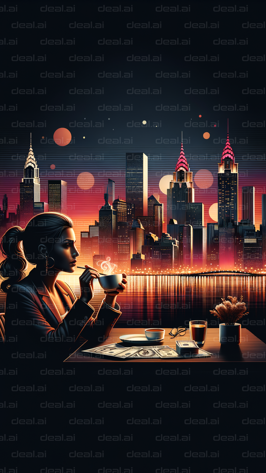 "City Lights and Coffee Reflections"