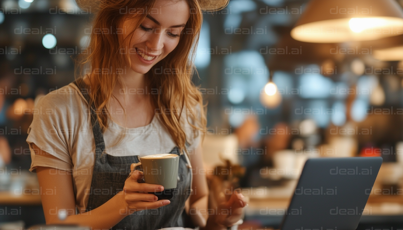 Enjoying Coffee and Laptop at Cafe