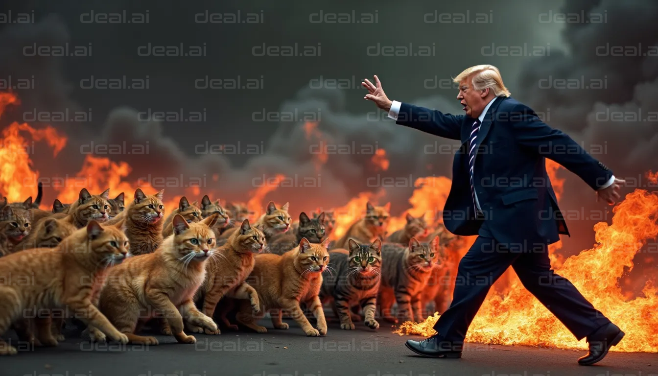 Man Leading Cats Through Firestorm