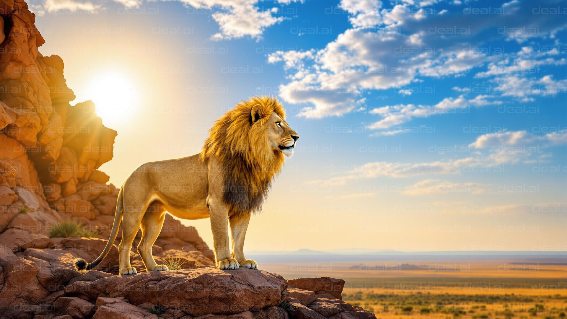 Majestic Lion Overlooking Savannah