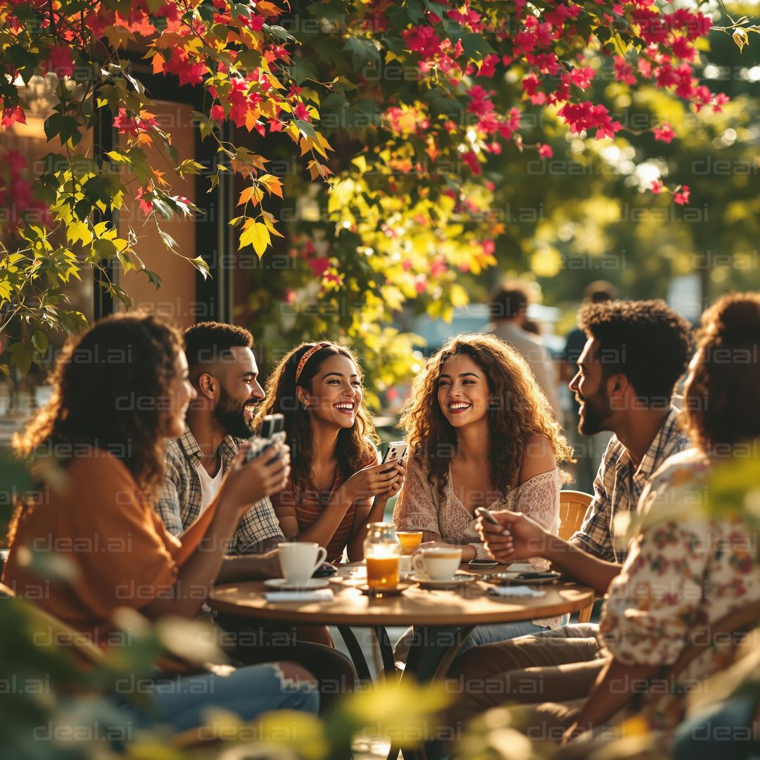 Sunny Cafe Gathering with Friends