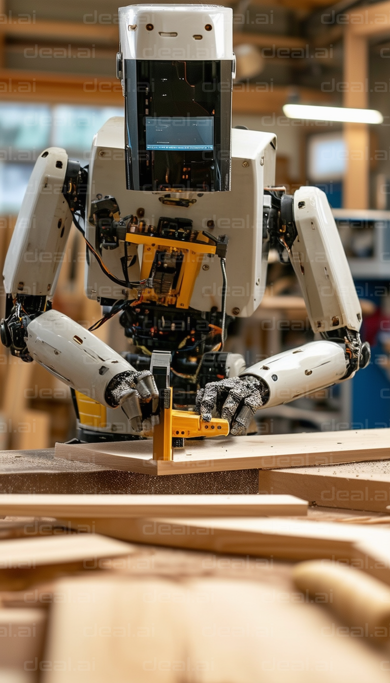 Robot Carpenter at Work in Workshop