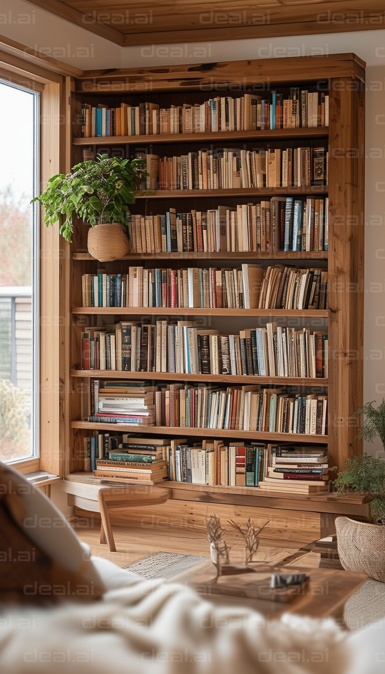 Cozy Home Library with Wooden Bookshelves