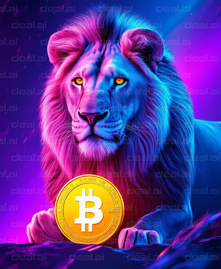 "Crypto Lion in Neon Glow"