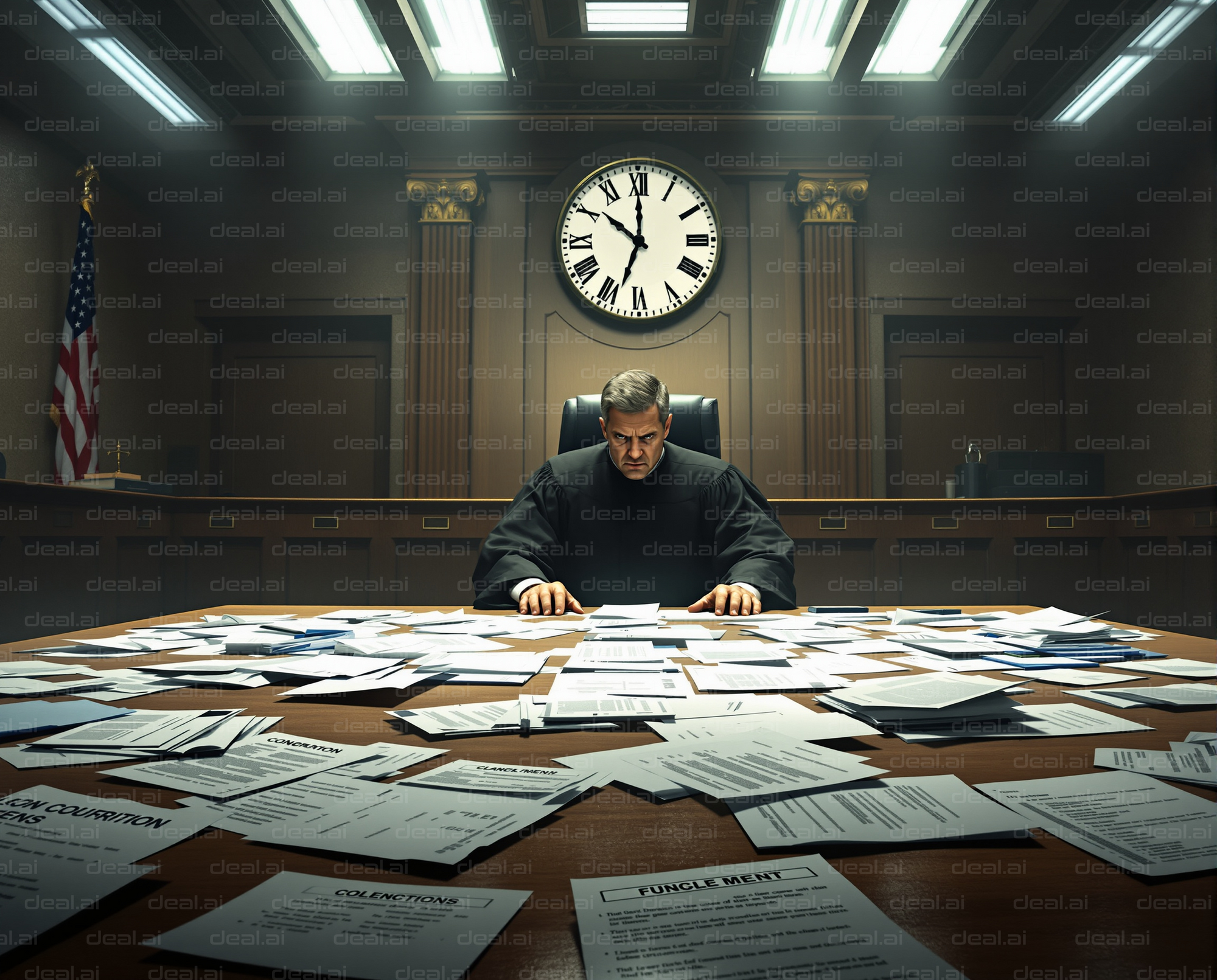 Judge Reviews Piles of Court Documents