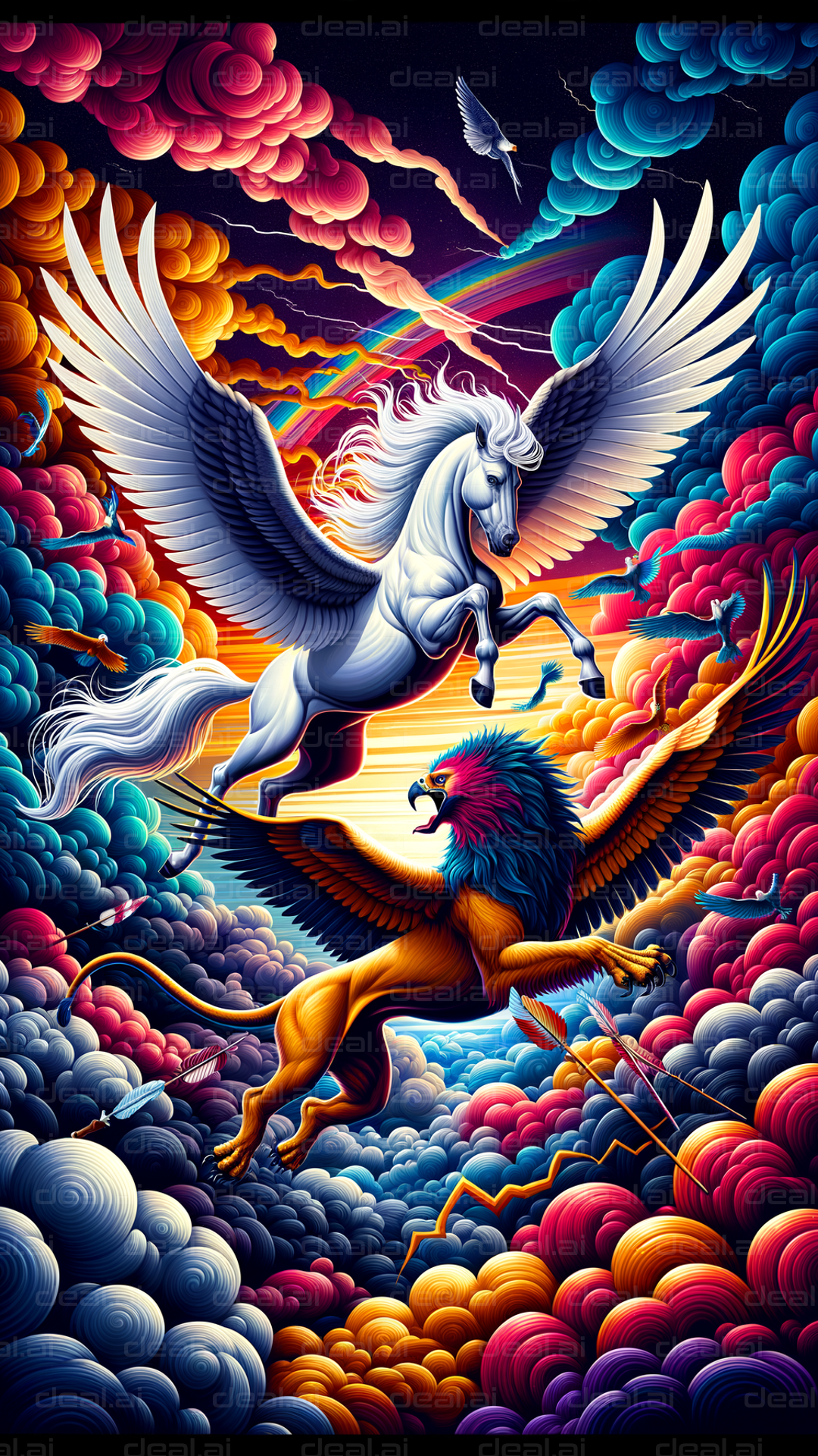 "Epic Sky Battle: Pegasus vs. Griffin"