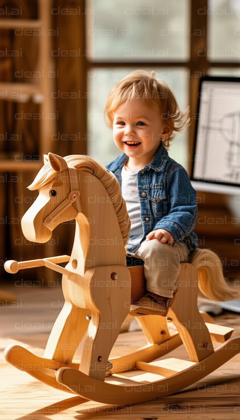 Joyful Ride on Wooden Rocking Horse