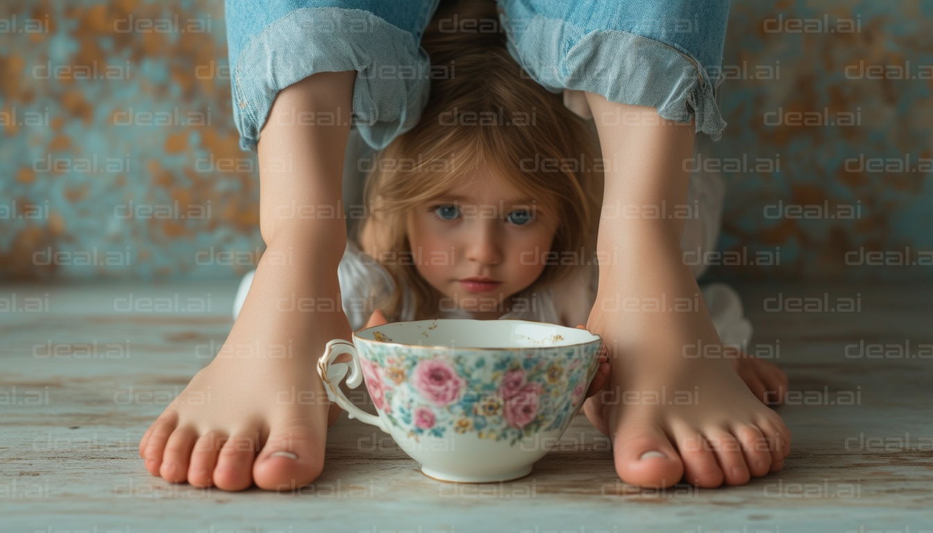 Curious Child Peeking Through Legs