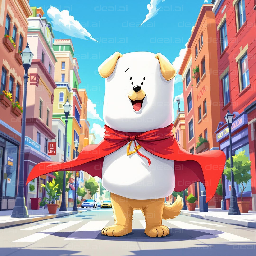 Superhero Dog in the City Streets