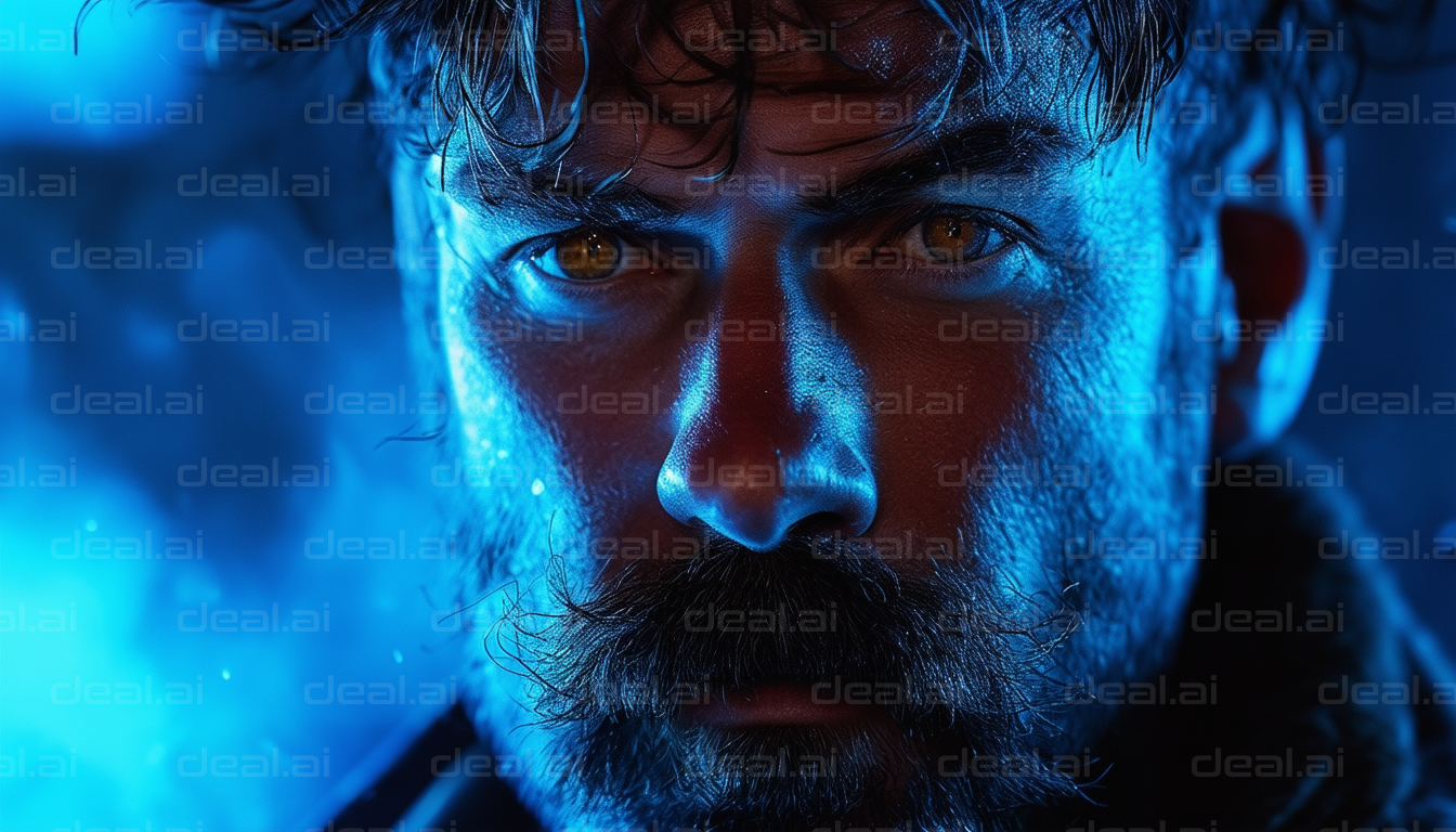 Intense Gaze in Blue Lighting