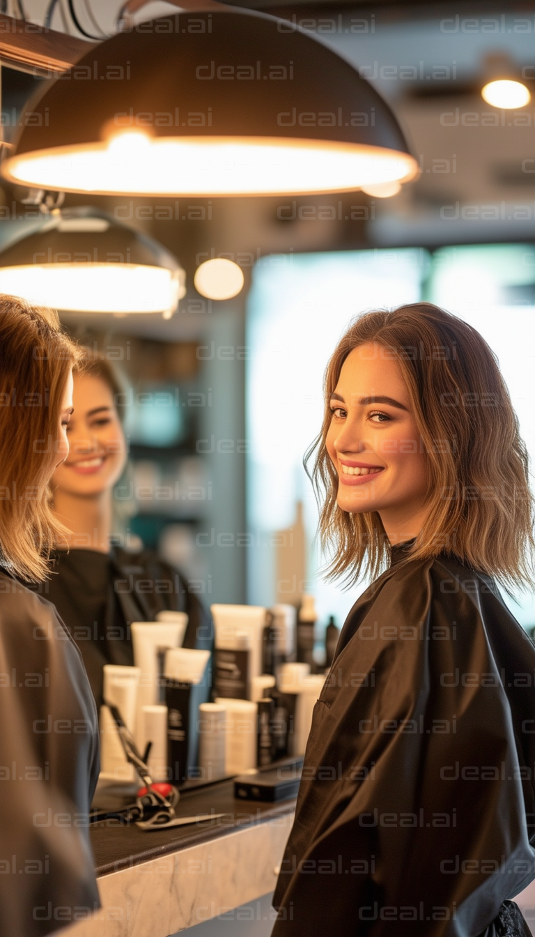 "Happy Customer at Hair Salon Visit"