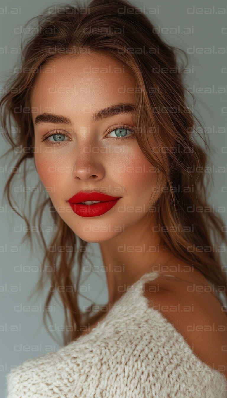 "Elegant Portrait with Bold Red Lipstick"